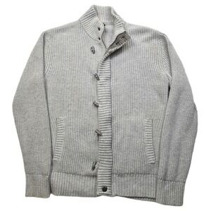 Banana Republic Toggle Cardigan Sweater Mens Large Gray Knit Mock Neck‎ Zip